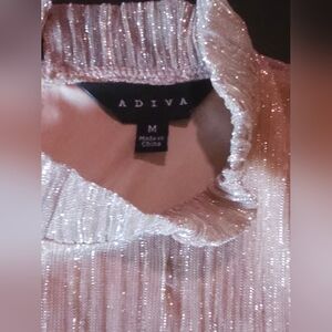 Adiva Sparkle Pink Ruffle Mock Neck Top